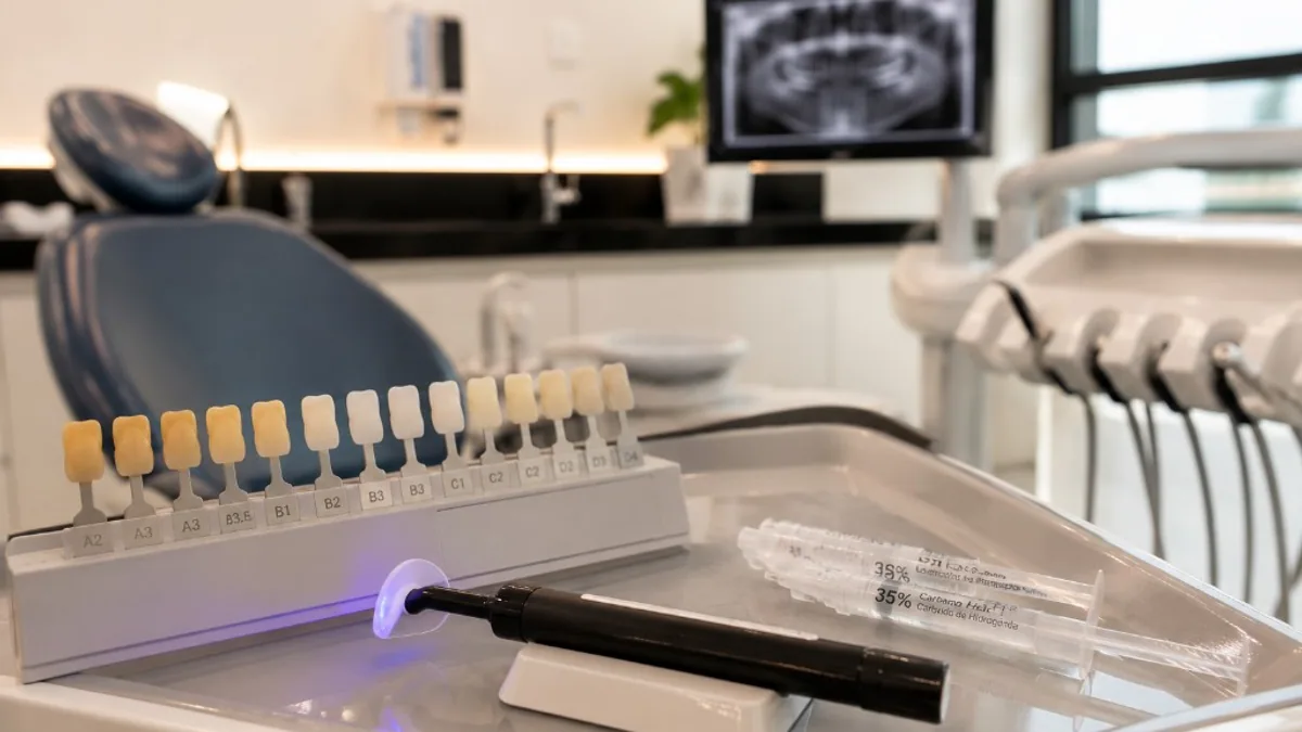 Escala de cor e gel para clareamento dental — consultório Sobilis Odontologia Itapoã BH