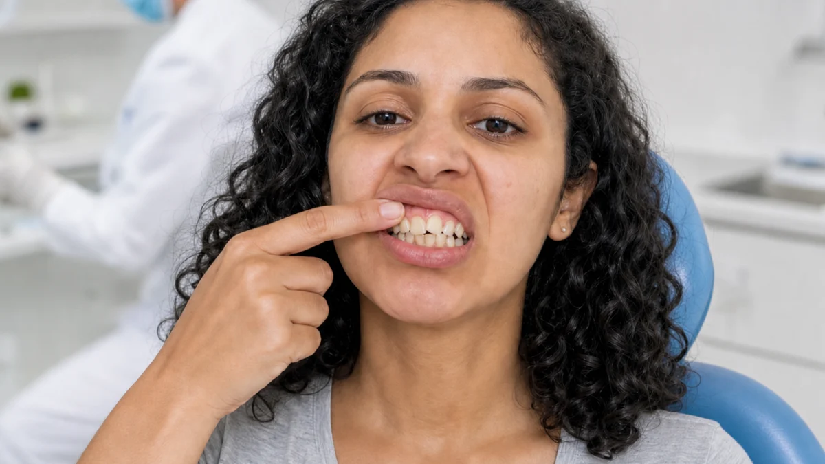 Juliana, 29 anos, na avaliação ortodôntica mostrando dentes da frente tortos e apinhados — dente torto em Itapoã, Belo Horizonte