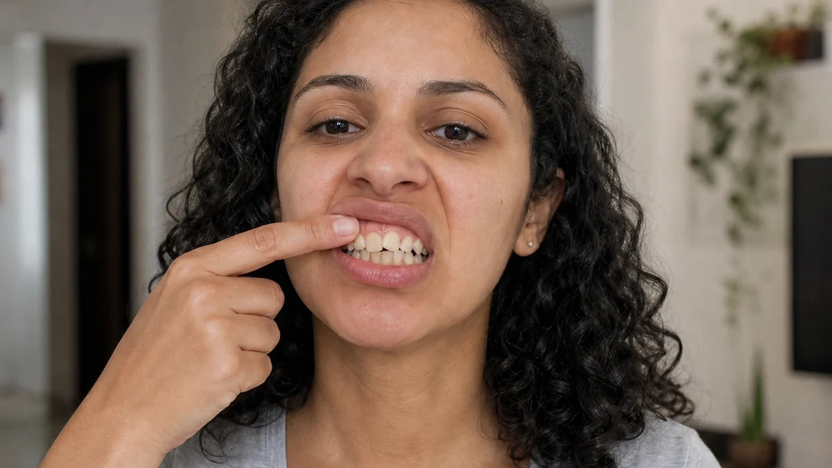 Juliana, 29 anos, mostrando dentes da frente tortos e apinhados — dente torto em Belo Horizonte
